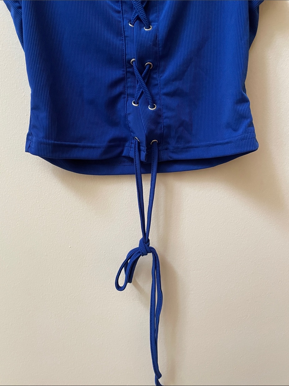 Blue Lace-Up Ribbed Tank Top - Picture 3 of 5